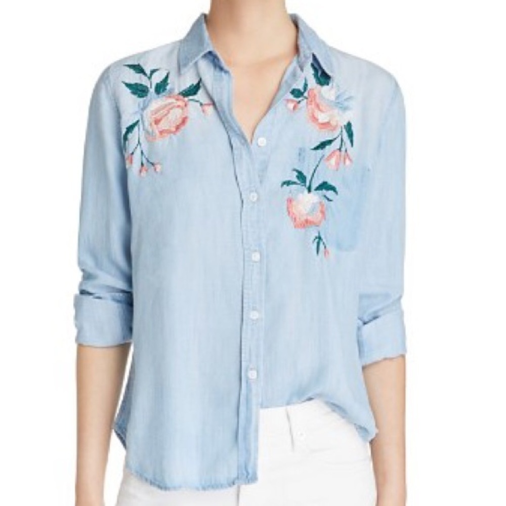 Rails Floral Embroidered Chambray Button Down Top - image 2